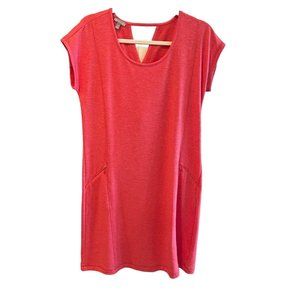 T for Talbots Dress M Pullover Coral  Knee Length V Back Cap Sleeve Casual Shift